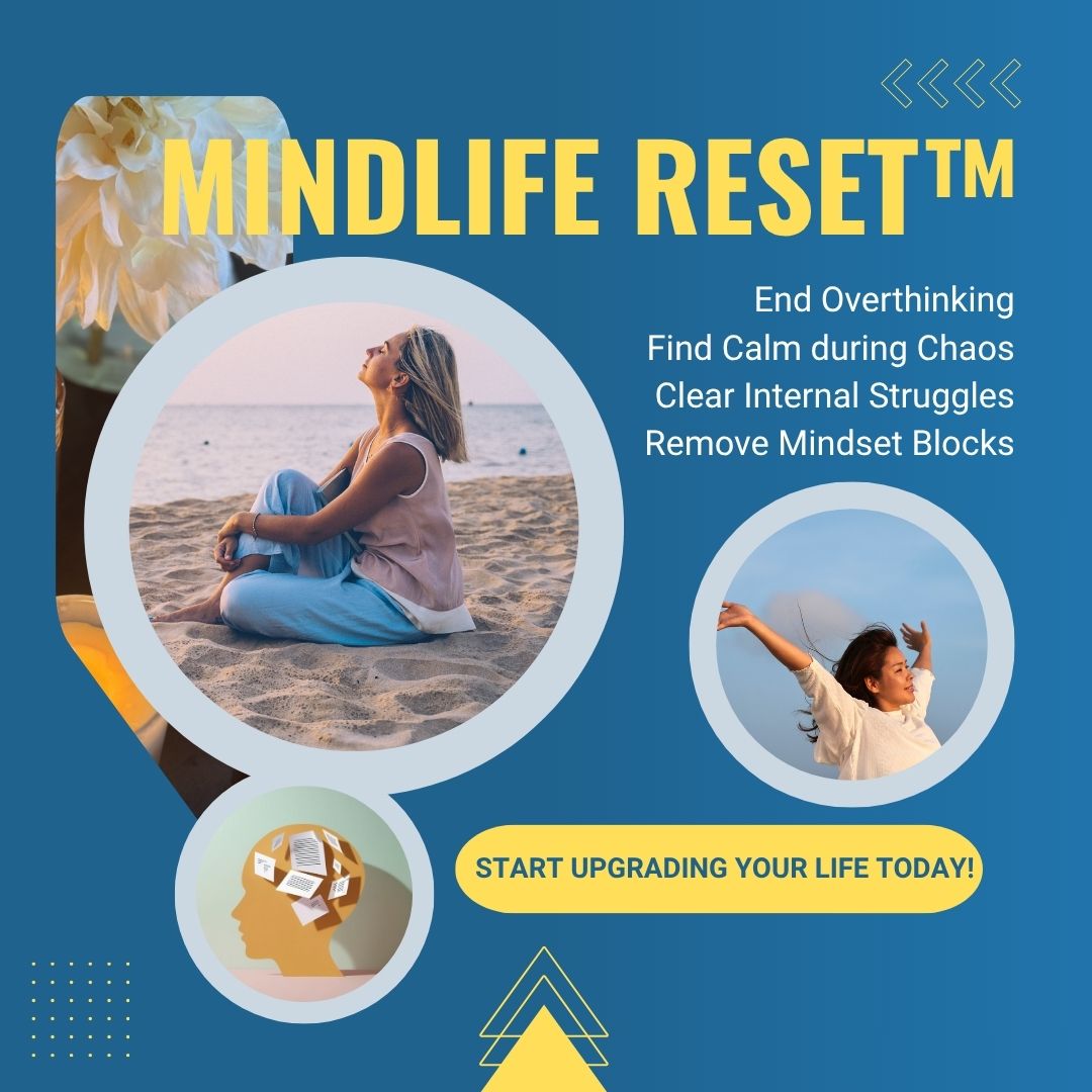 MindLife Reset course banner: end overthinking, find calm during chaos, clear internal struggles, and remove mindset blocks