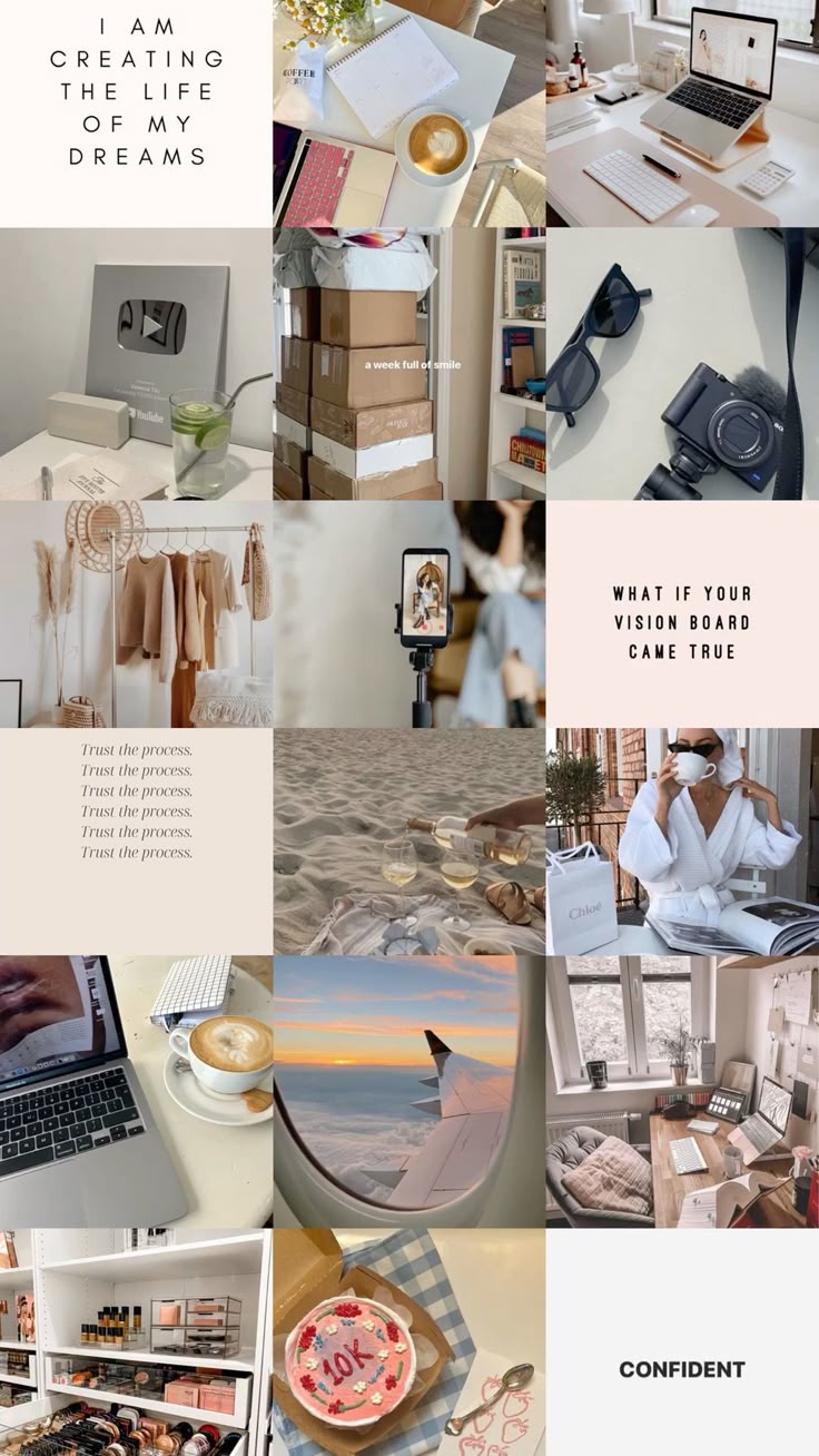 Vision board with inspirational lifestyle images